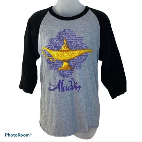Disney Aladdin Broadway Black Gray Raglan Tee Size S - Picture 1 of 4